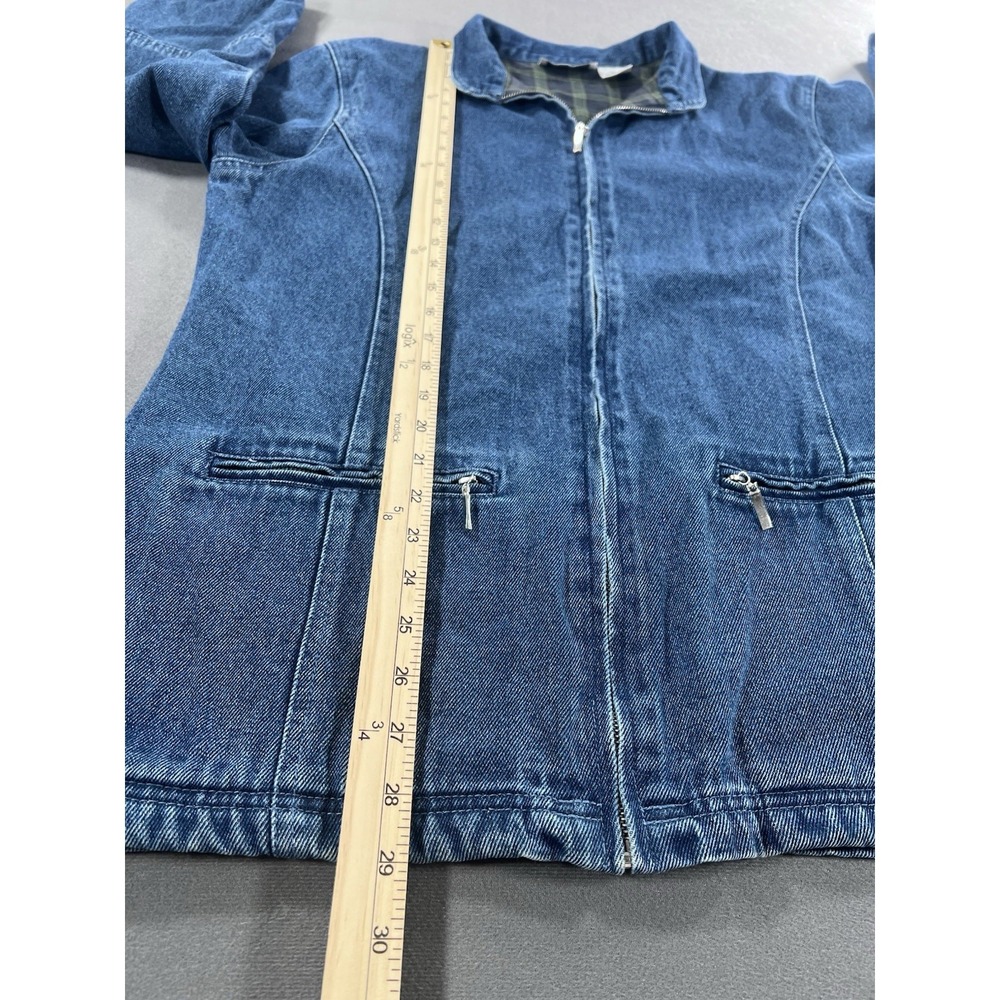 VTG North Style Denim Flannel Lined Chore Coat Women's M 90's Jean Jacket Plaid - Picture 8 of 11